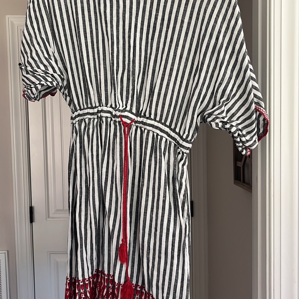 Striped Black and White dress-Up with Red Tassels